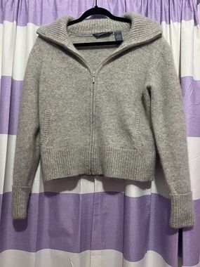 Hillard & Hanson Light Gray Zip-Front Sweater Jacket